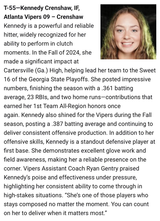 Thank you to <a href="/LineDsoftball/">Line Drive Media</a> for the recognition!
#bethestandard 
<a href="/goldvipers09/">Atlanta Vipers Gold ‘09 - Crenshaw</a> 
<a href="/ladycanessball/">CHS SOFTBALL</a>