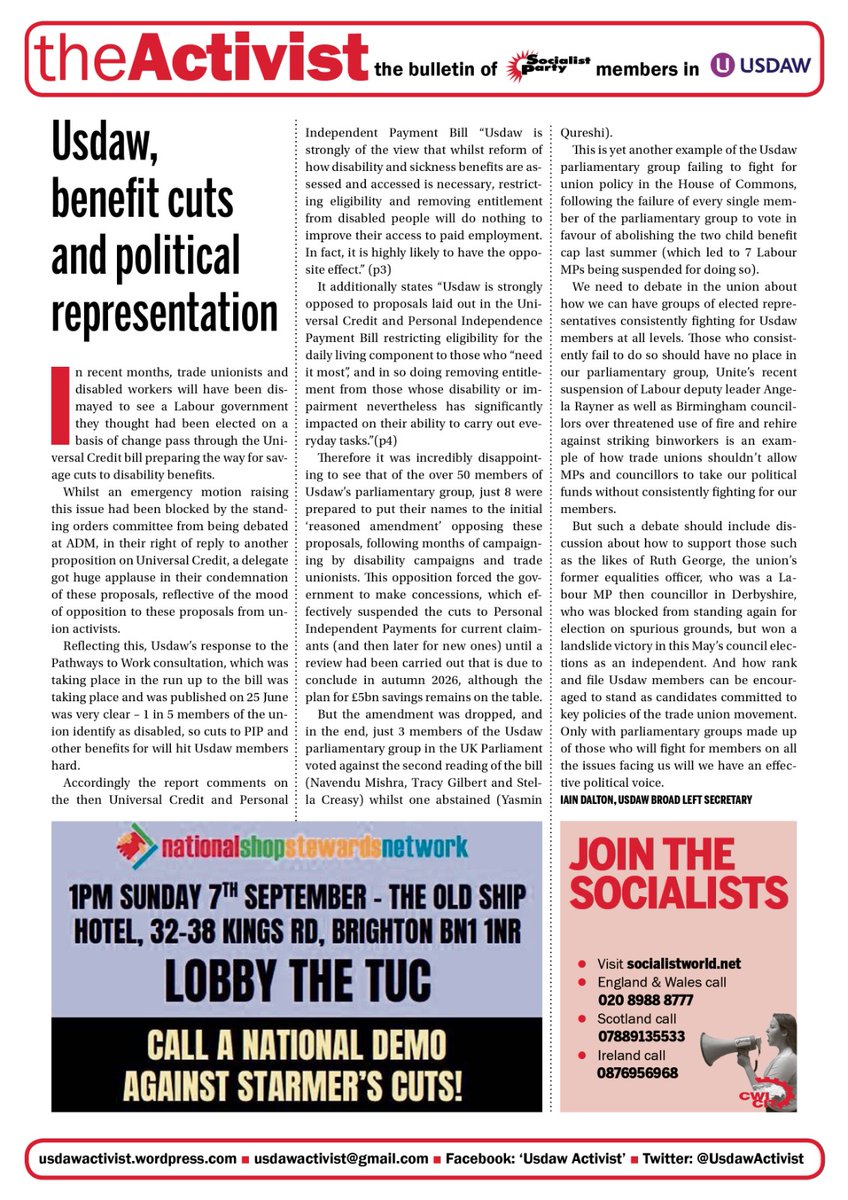 🚩🚩🚩The latest issue of the Activist is now out!

Articles on How can Usdaw members fight for a new working class party? and Usdaw, the benefit cuts and political representation

👉👉👉Read the Activist online at wp.me/p1VEQE-aU