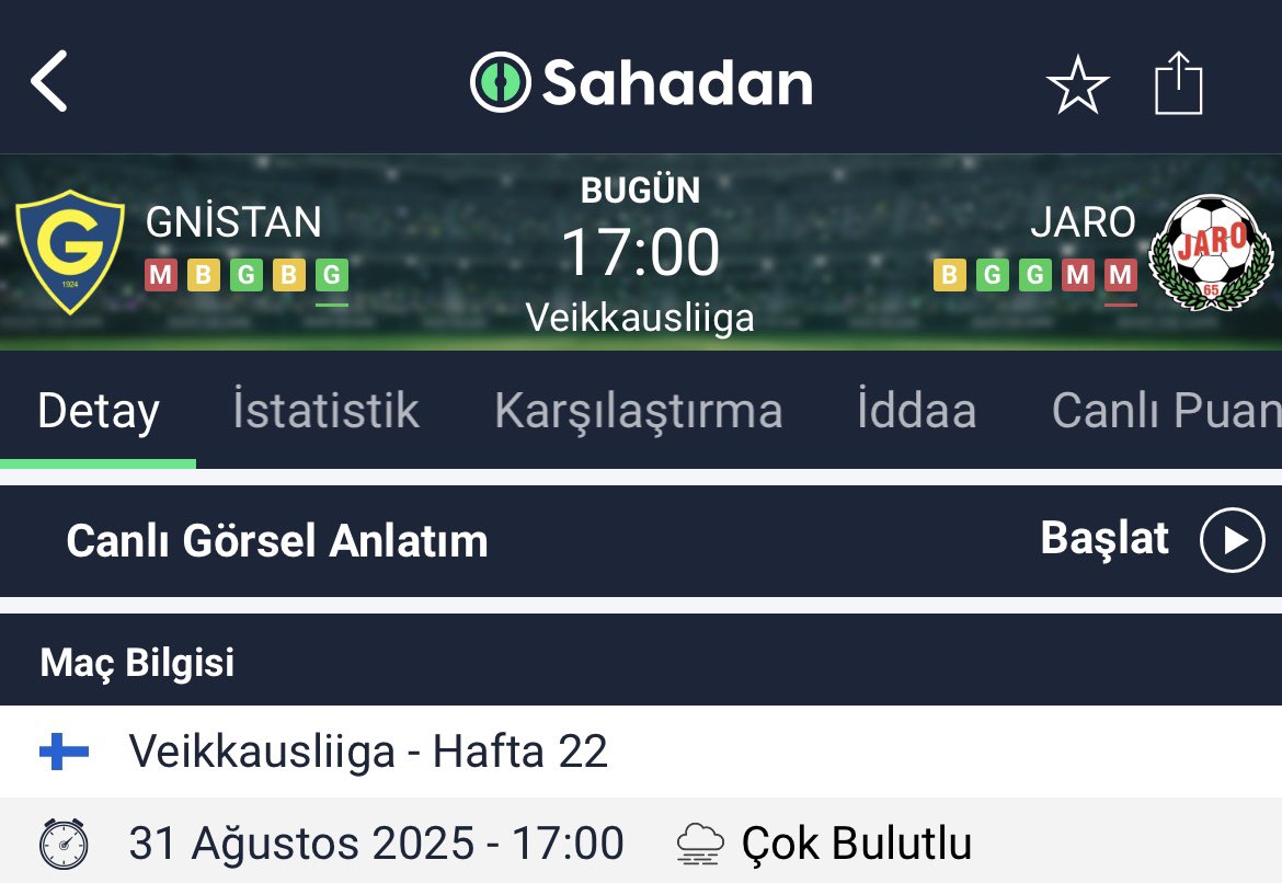 🏟️ Gnistan – Jaro
👉 2/1 veya 1/2 🔄