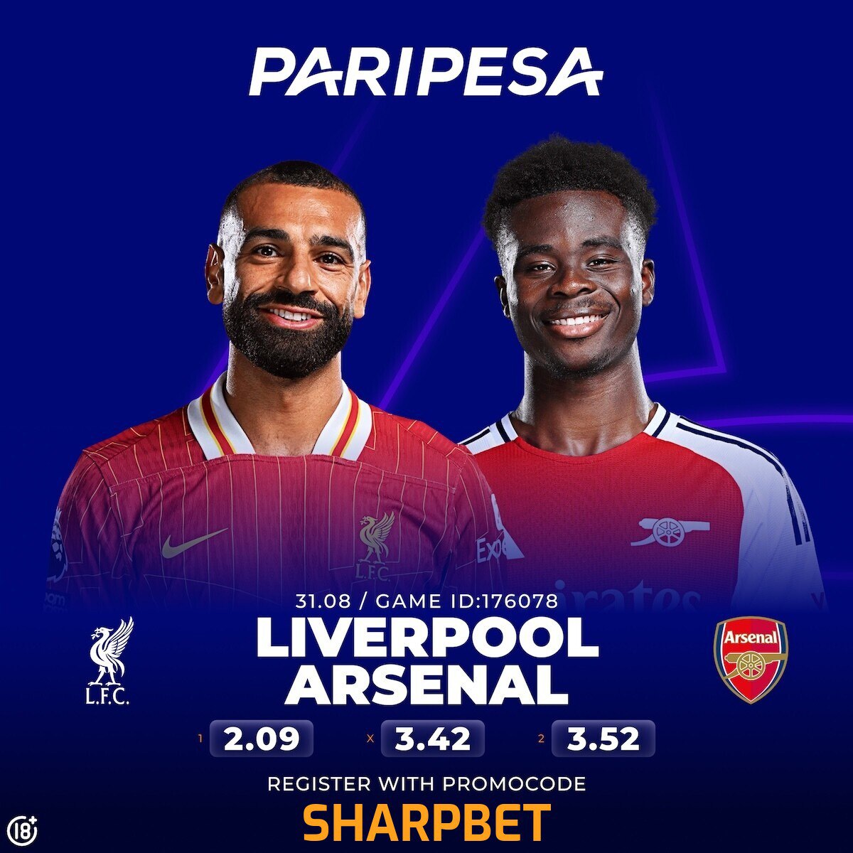 Predict the correct score between LIVERPOOL VS ARSENAL and get 2k top up to your PARIPESA Betting account 

first 5 Correct predictions before kick off 

T&amp;C - FOLLOW
        - LIKE AND REPOST
        - TAG 2 PEOPLE
        - Register on PARIPESA

paripesa.bet/sharpbet
