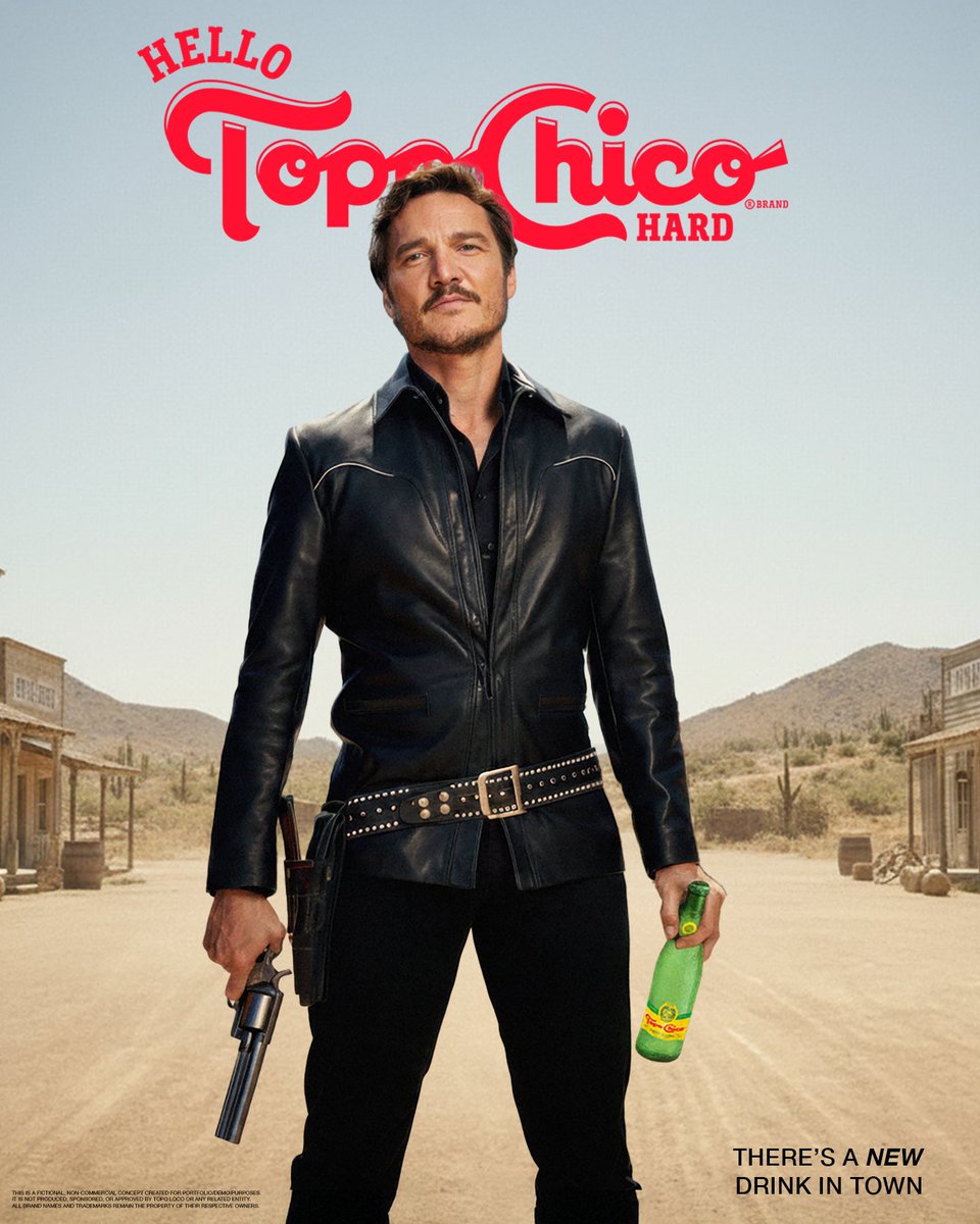 This AD never happened, yet - you're looking at it...

Pedro Pascal X <a href="/TopoChicoUSA/">Topo Chico</a> because...why not? 

Nano Banana + Photoshop (the almighty banan struggles with small text still)
Upscaled with Topaz Labs Gigapixel.

I get reverse goosebumps thinking about achieving this with