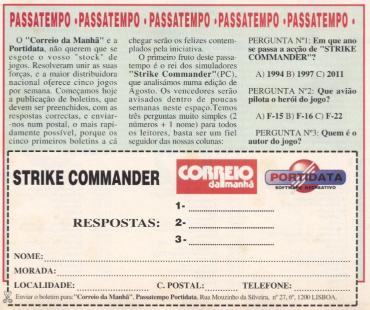 Os passatempos da Portidata, publicados em jornais e revistas, ofereciam jogos aos primeiros leitores que enviassem por carta as respostas corretas a um questionário. Eram os “giveaways” dos anos 1990! 😊
🔗 planetamsdos.blogspot.com/2025/08/recort…