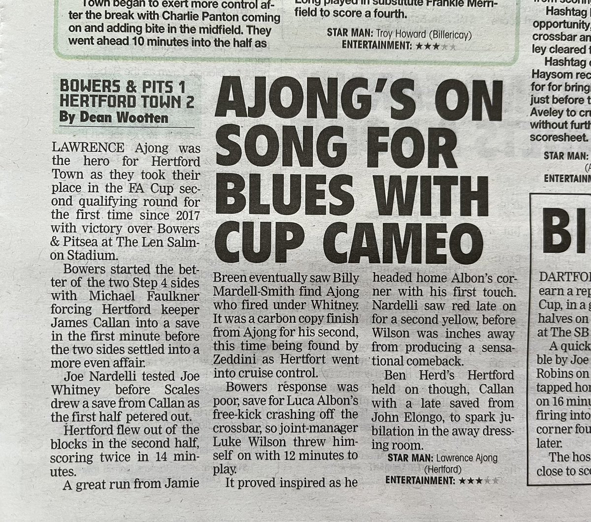 HertfordTownFC's tweet image. A match report from today’s Non-League Paper.