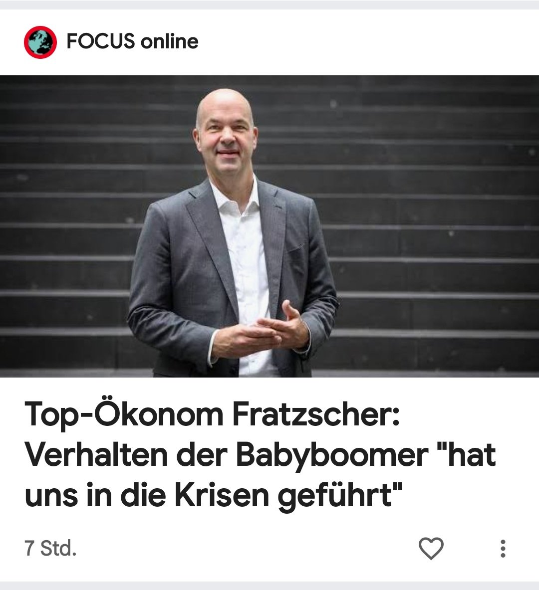 Wenn man einen Vorwurf der Boomer-Generation tatsächlich machen kann, dann dass sie gegen die Zerstörung dieses Lands durch Energiewende &amp; grũne Transformation, Sozialstaatswahn und ungehinderte Masseneinwanderung nicht auf die Barrikaden gegangen sind.

Und dass sie links-grünen