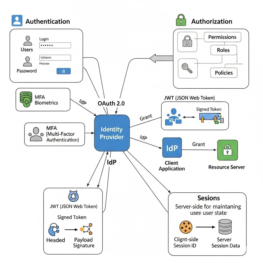 Authentication &amp; Authorization (OAuth, JWT, Sessions)

What is Authentication?

Authentication is the process of verifying the identity of a user or system. It ensures that the person or application trying to access a system is who they claim to be.
→ Example: Logging in with a