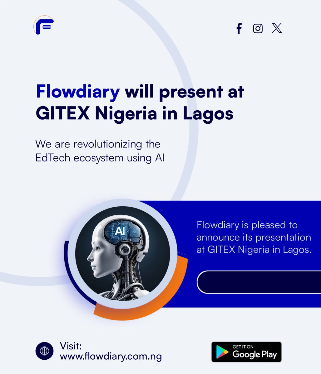 flowdiaryng's tweet image. 🚀🎉We are excited to announce that @flowdiaryng will be presenting at GITEX Nigeria in Lagos! 💡🤖 As an AI-powered edtech startup, Flowdiary is revolutionizing digital education in #Africa, making #digitalskills accessible in African languages.
#FlowdiaryApp #GITEXNigeria