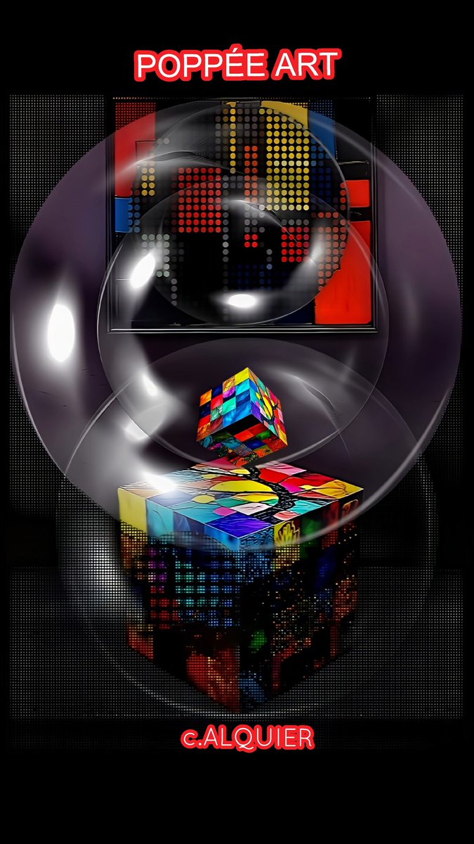 🙂 À la fois abstraite et complexe, cette oeuvre vous invite à plonger dans ses mélanges de cubes et de cercles    à travers un jeu subtil de superpositions et mixe avec joie  la puissance et la force des couleurs vives qui sont la vie.
c. on Timechain