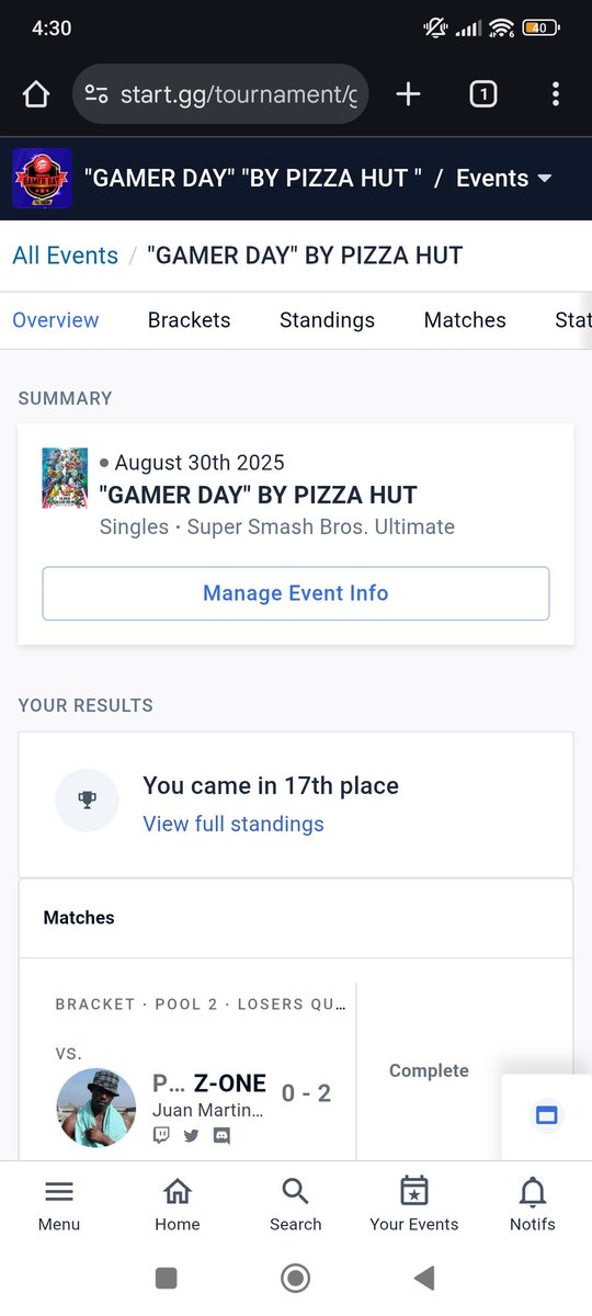 65 inscritos
(Al chile ni conté los DQs si alguien no tiene nada que hacer que los cuente)
17th, a 1 de top 16 
Hoy me carcomieron los nervios y la ansiedad, pero incluso en ese estado creo que ya juego algo mejor
Ggs, déjenme descansar ptm