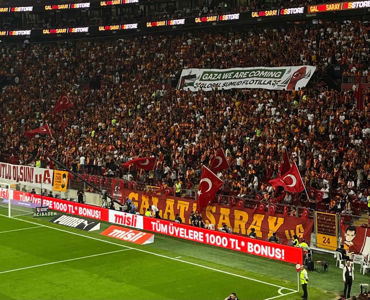 Leyla Hamed (@leylahamed) on Twitter photo Galatasaray fans show support for the Gaza Global Sumud Flotilla during their game against Rizespor, last night.
<a href="/GalatasaraySK/">Galatasaray SK</a> <a href="/GlobalSumudF/">Global Sumud Flotilla</a> Galatasaray fans show support for the Gaza Global Sumud Flotilla during their game against Rizespor, last night.
<a href="/GalatasaraySK/">Galatasaray SK</a> <a href="/GlobalSumudF/">Global Sumud Flotilla</a>