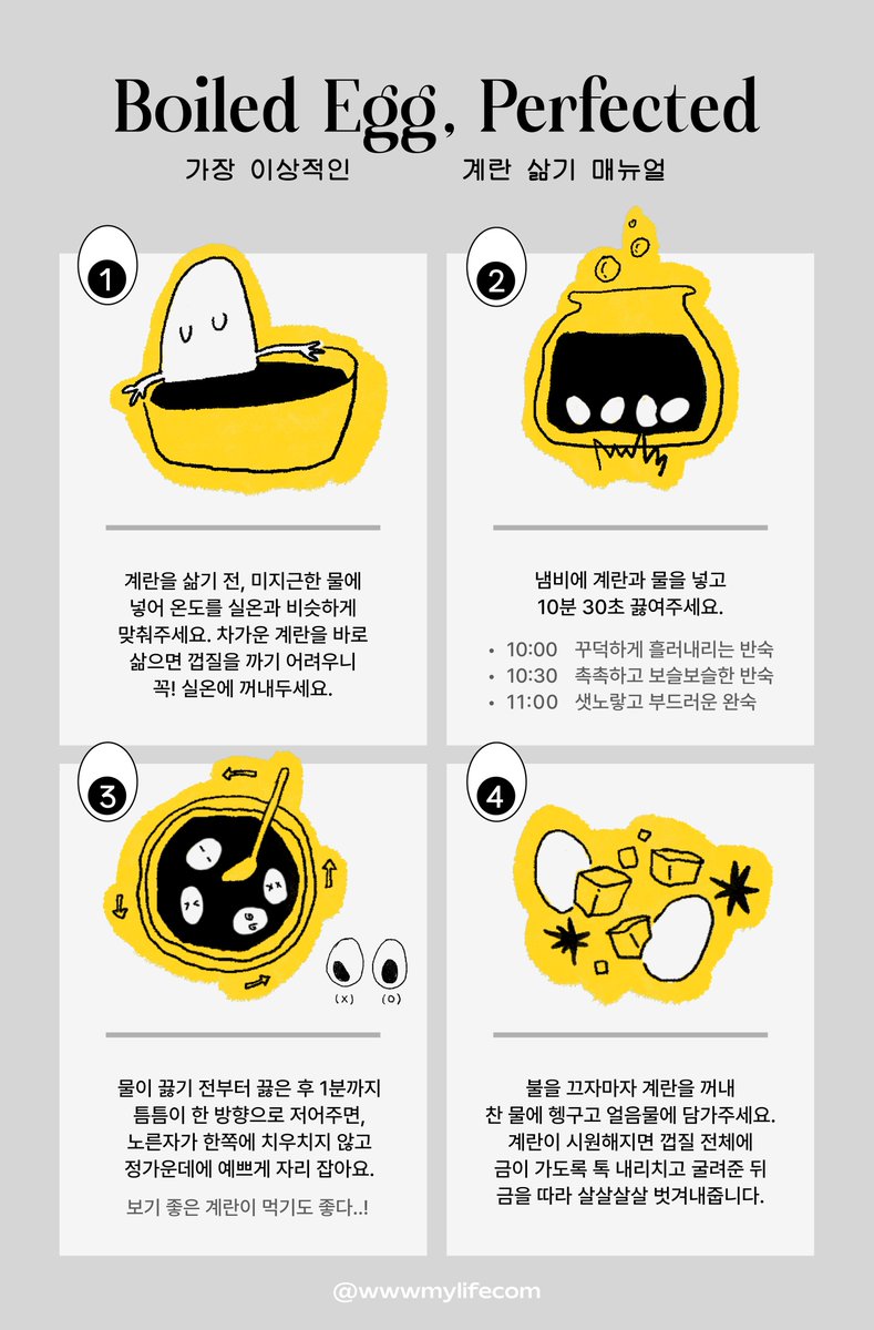 🥚🤍🪽
가장 이상적인 계란 삶기 매뉴얼

별 거 없어 보이지만 규칙들을 빠짐없이 잘 지켜야
계란을 맛있고 근사하게 삶고 깔 수 있어요
모두 홈메이드 촉촉보슬감동란 먹어보길!!!