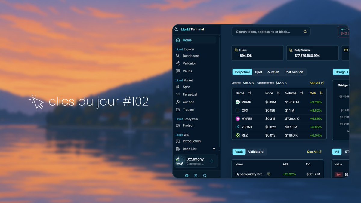 Clics du jour #102

❶ Un terminal complet sur Hyperliquid

▫︎ liquidterminal.xyz

❷ Une chance d'obtenir un Solana Seeker via <a href="/JumperExchange/">Jumper</a> 
 
▫︎ jumper.exchange/fr/missions/wi…

❸ Checkez votre activité sur plusieurs airdrops via Wenser
 
 ▫︎ wenser.xyz

❹