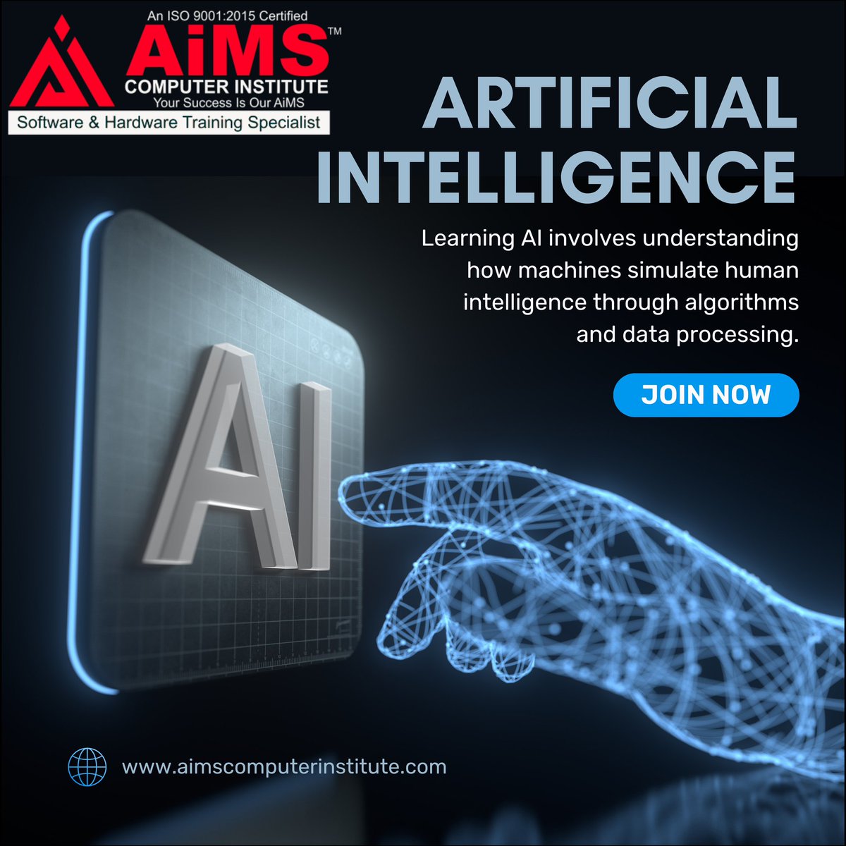 AimsKondhwa's tweet image. Certificate Course in Artificial Intelligence (AI)

Artificial Intelligence (AI) courses are designed to equip students with the skills and knowledge needed to develop intelligent systems that can learn, reason, and interact with humans. 

#computerinstitute #computerclasses #ai