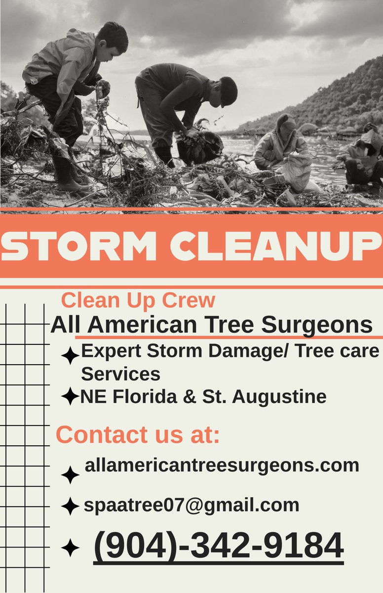 TreeShane's tweet image. ⛈️Storm Damage Cleanup Get Your Yard Clear Now⛈️
             Call: (904)-342-9184 
All American Tree Surgeons is your go-to for emergency storm damage cleanup in St. Augustine. We tackle everything from general debris to hazardous uproots and trees in roofs.
Clear out the mess!