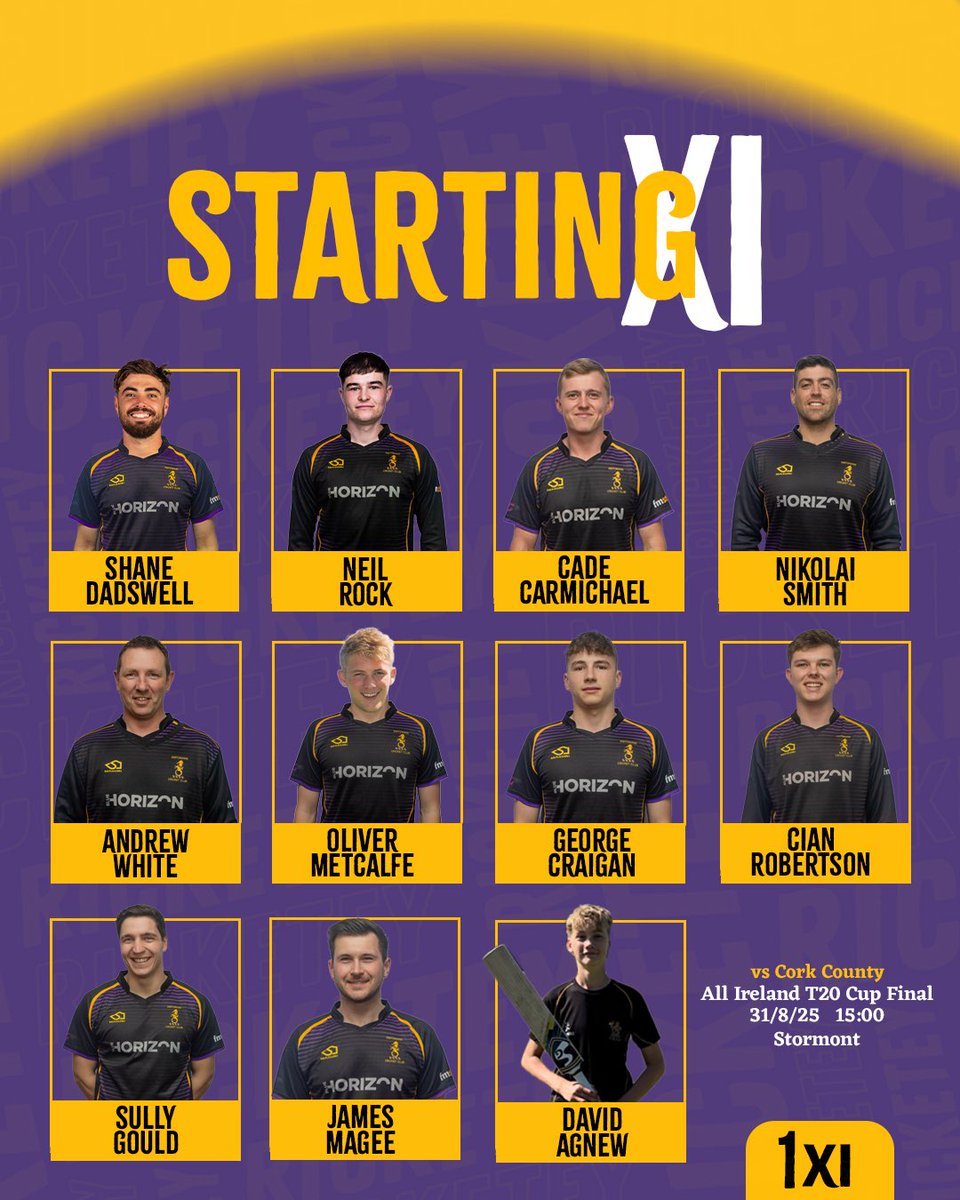 This is it, your 1XI team to face Cork County in the All Ireland T20 Cup Final at Stormont 💥

Cmon Lads!