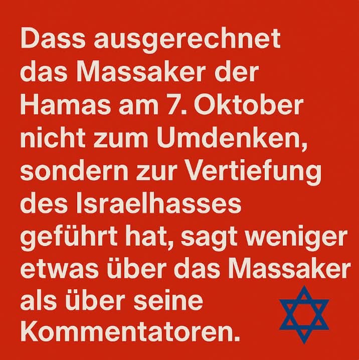 Genau das 👇 ist mein Problem, denn ich glaube, dass es den meisten Menschen noch immer nicht eingegangen, wie tief die Wunde des 7. Oktobers im Volk der Juden eingeschlagen ist. 
Diese Wunde blutet noch heute...