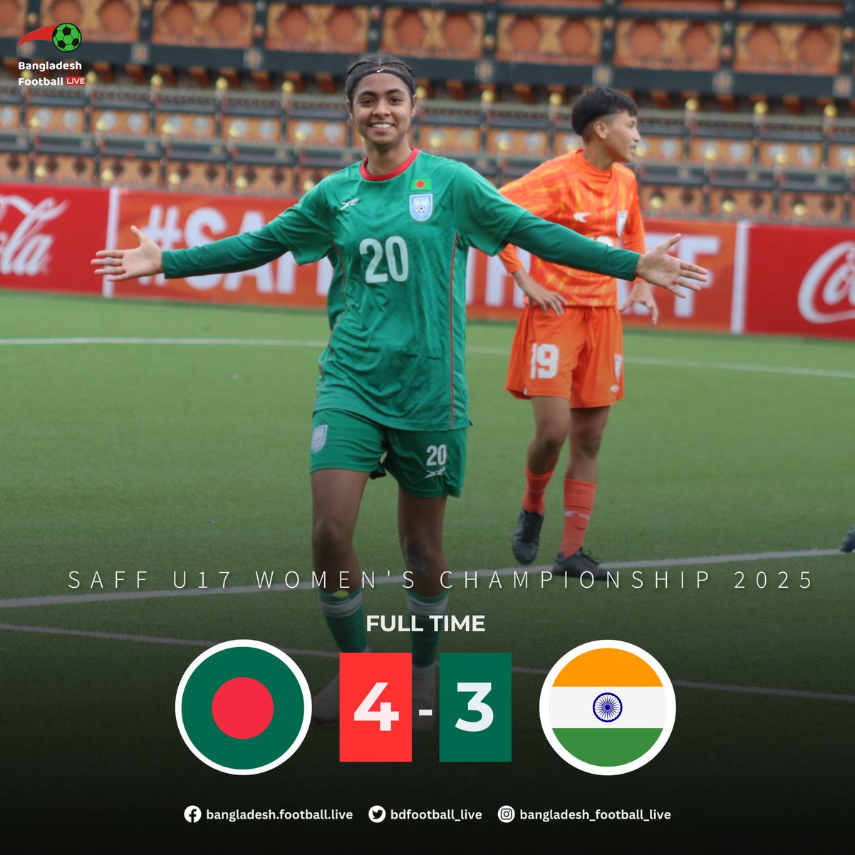 bdfootball_live's tweet image. What a finish! 🔥 Bangladesh 🇧🇩 edge past India 🇮🇳 with a 4–3 win in their last match of the SAFF U-17 Women’s Championship. Proud moment for the girls! 👏⚽"