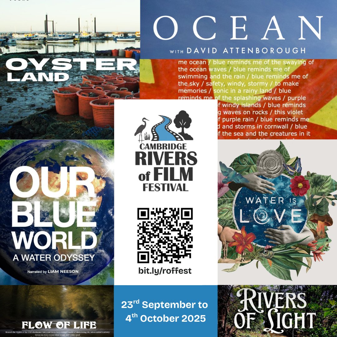 Cambridge Rivers of Film Festival: Films &amp; film-related events to inspire care, curiosity &amp; action for our rivers and oceans. 
Main: 23 Sept - 4th Oct.  cambridgeppf.org/riversoffilm/
Tickets at no cost or at affordable prices, thanks to our event partners &amp; #RiverCamCAN <a href="/CamPPFnature/">Cambridge Nature Network and CambridgePPF Nature</a>