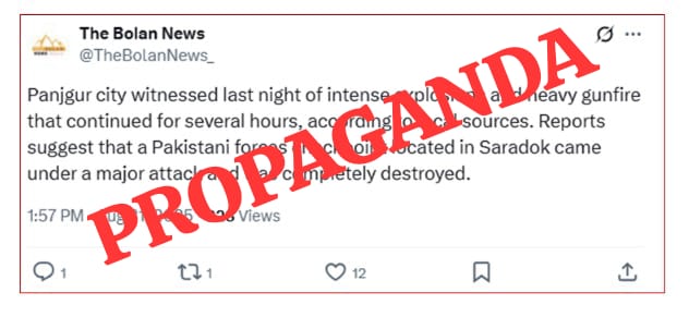 Bolan News (Indian Propaganda Mouthpiece) Exposed

Fitna-e-Hindustan’s terrorists staged a cheap photo stunt to please their Indian masters, firing a few RPG rounds in Panjgur most of which landed dangerously close to civilian homes. Alhamdulillah,no civilian was harmed.1/2
#Fake