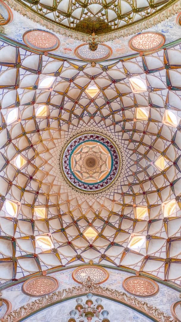 The ceiling of Borujerdis House is located in the city of Kashan, Iran 🇮🇷.