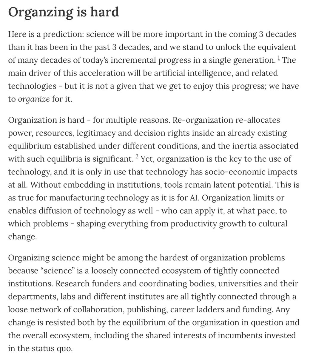 If we started from scratch today, knowing what we know about AI capabilities, would we organise science the way it currently is? Would disciplinary boundaries look the same? What about the quantitative/qualitative methods divide?

Had the pleasure of exploring this thought