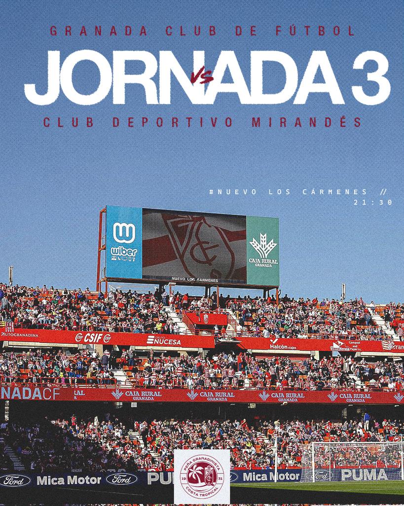Peña Costa Tropical (@pgcostatropical) on Twitter photo Hoy juega el <a href="/GranadaCF/">Granada CF ❤️⚪️</a>. ¡Hoy es #Machday! ❤️🤍❤️🤍
Jugamos contra el <a href="/CDMirandes/">Club Deportivo Mirandés</a> 🔴⚫
❗❗ Nos vemos a las 20:30 frente a la tienda de los Cármenes en la manifestación organizada por <a href="/UnionGranada/">Unión Granadinista</a>. Hoy juega el <a href="/GranadaCF/">Granada CF ❤️⚪️</a>. ¡Hoy es #Machday! ❤️🤍❤️🤍
Jugamos contra el <a href="/CDMirandes/">Club Deportivo Mirandés</a> 🔴⚫
❗❗ Nos vemos a las 20:30 frente a la tienda de los Cármenes en la manifestación organizada por <a href="/UnionGranada/">Unión Granadinista</a>.