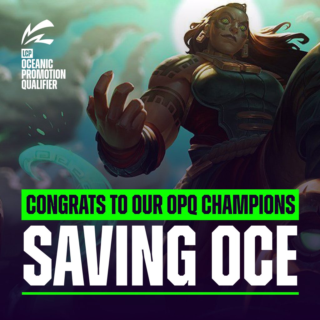 Saving OCE are the OPQ Champions 🏆 

They will head to Taiwan in October to fight for a spot in the <a href="/lolpacificen/">LCP</a>