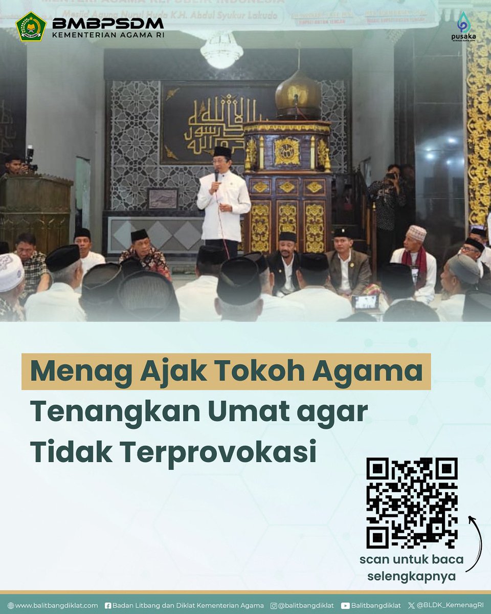 moderat_idn's tweet image. Salam #SahabatReligi

Menteri Agama Nasaruddin mengajak para tokoh agama dan masyarakat untuk menyampaikan pesan damai di tengah aksi demonstrasi yang masih berlangsung di berbagai daerah.

Scan barcode di gambar untuk baca berita selengkapnya.

#BMBPSDM
#KemenagRI