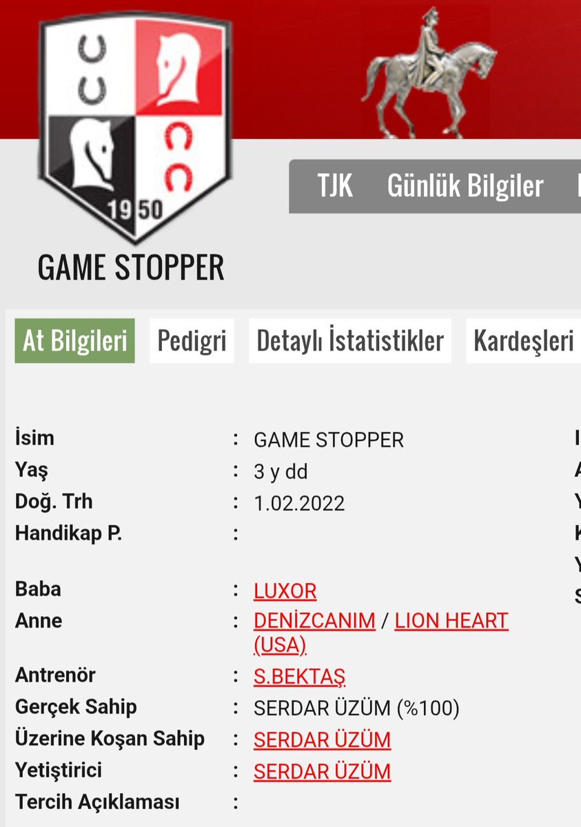 Game Stopper (Luxor &amp; Denizcanım / Lion Heart) 'ı damızlık kadromuza kattık. Sn. Serdar Üzüm 'e teşekkür eder, her iki taraf için de hayırlı uğurlu olmasını dilerim.

#gamestopper #kısrak #broodmare #mare #tjk