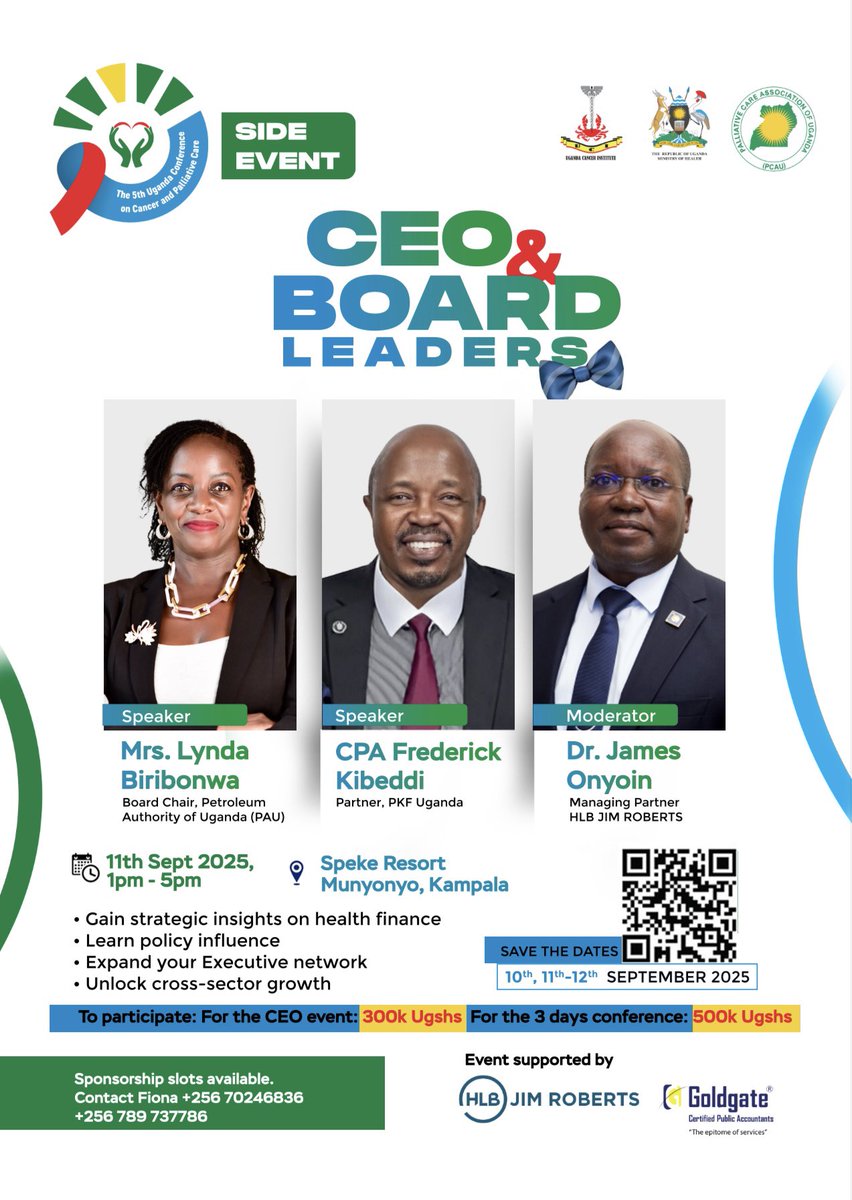 nbstv's tweet image. We’re excited to announce the CEO &amp;amp; Board Leaders Side Event at the 5th Uganda Conference on Cancer and Palliative Care, happening on 11th September 2025 at Speke Resort Munyonyo.

Theme: Driving Healthcare Impact through Business Leadership

Moderated by: Dr. James Okello…