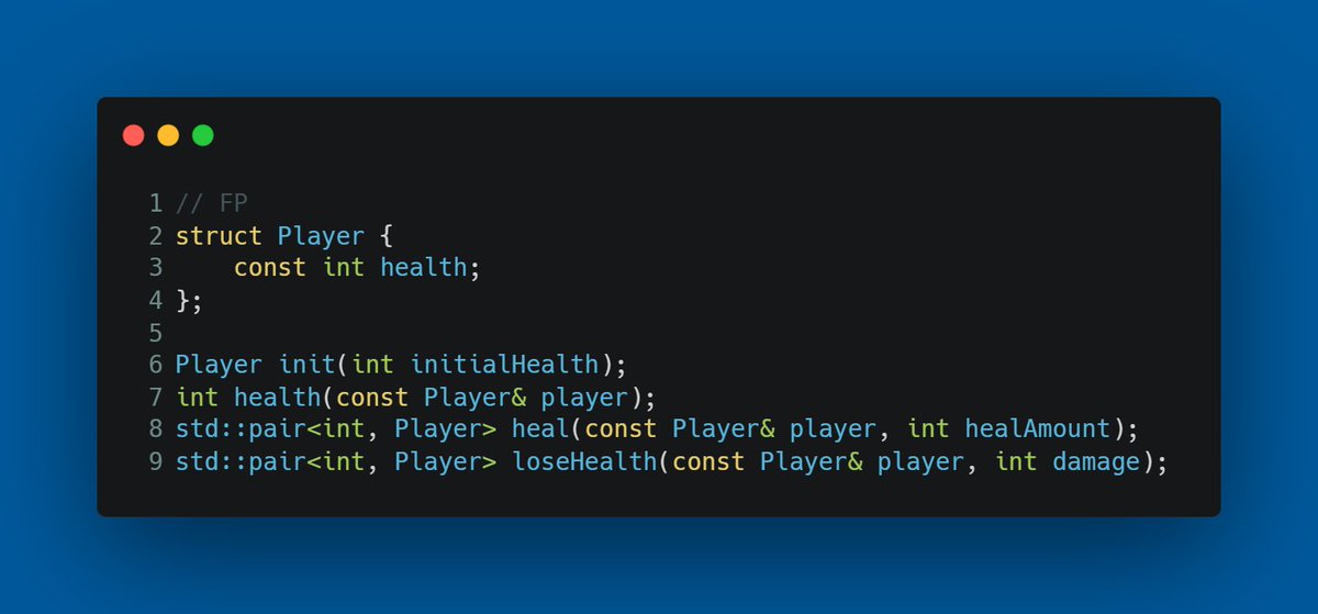 ChShersh's tweet image. Three styles of programming:
1. OOP
2. C-style
3. FP
In OOP, you pass 'this' implicitly to every method.
In C-style, you pass a modifiable reference to an object.
In FP, you return a new value.
I don't really get OOP. It feels like a lot of hassle for simple things. Suppose I…