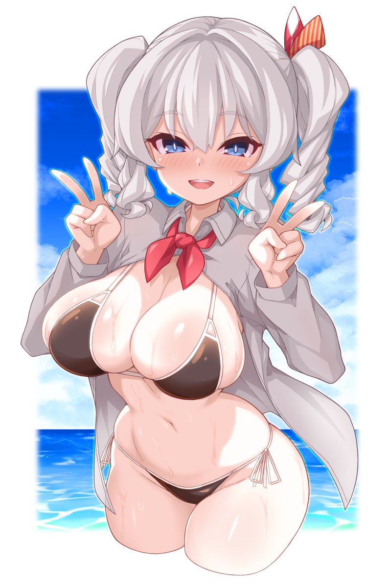 鹿島(艦これ) 「今年の夏の成果です。 盛夏なだけに。」|りくまる🍙🍙のイラスト