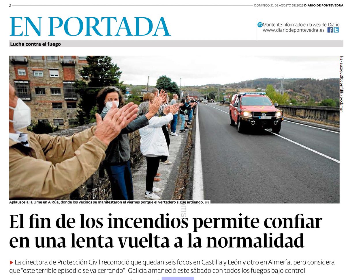 Cando a xente aplaude á UME, aplaude aos medios que o Goberno de España pon para axudar no combate contra as catástrofes.
A UME, creada por Zapatero, é o piar do sistema de apoio do Goberno de España nas emerxencias, que son competencia das CCAA.
A repetilo unha e mil veces.