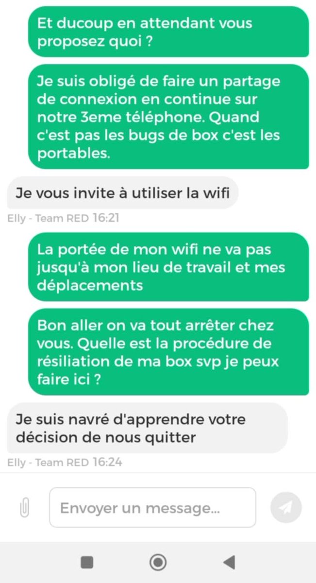 Ça va <a href="/REDbySFR/">RED by SFR</a>? Pendant ma bascule vers <a href="/freemobile/">Assistance FreeMobile</a> vous me coupez la 5g alors que je continue à vous payer jusqu'au 6 septembre et la solution de vos conseillez "baaa utilise le Wi-Fi" inadmissible. Ça me conforte dans l'idée de me barrer et croyez moi qu'un courrier sera fait