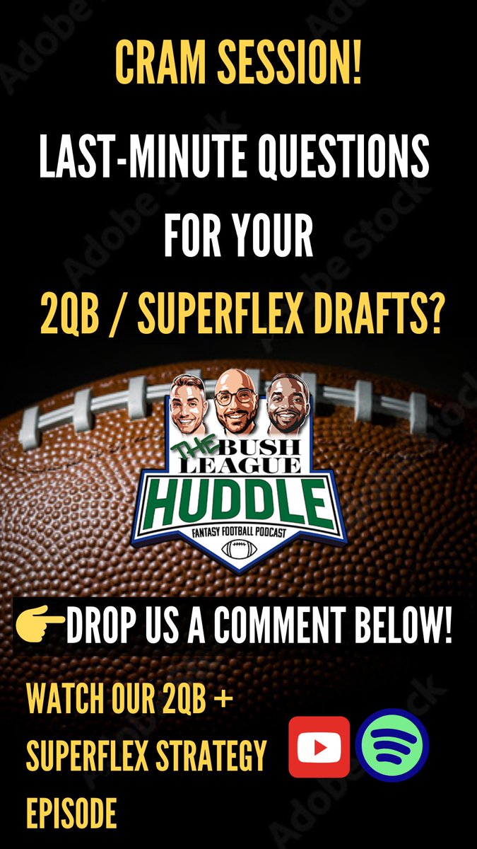 bushleaguehuddl's tweet image. 🚨 CRAM SESSION 🚨

Got last-minute questions before your 2QB / Superflex draft this weekend? 🏈

Drop them here 👇 and we’ll hit them before you go on the clock.

👉 Plus check our full strategy + mock draft episode now: youtu.be/IFFw-3JZxak

#FantasyFootball #2QB #Superflex
