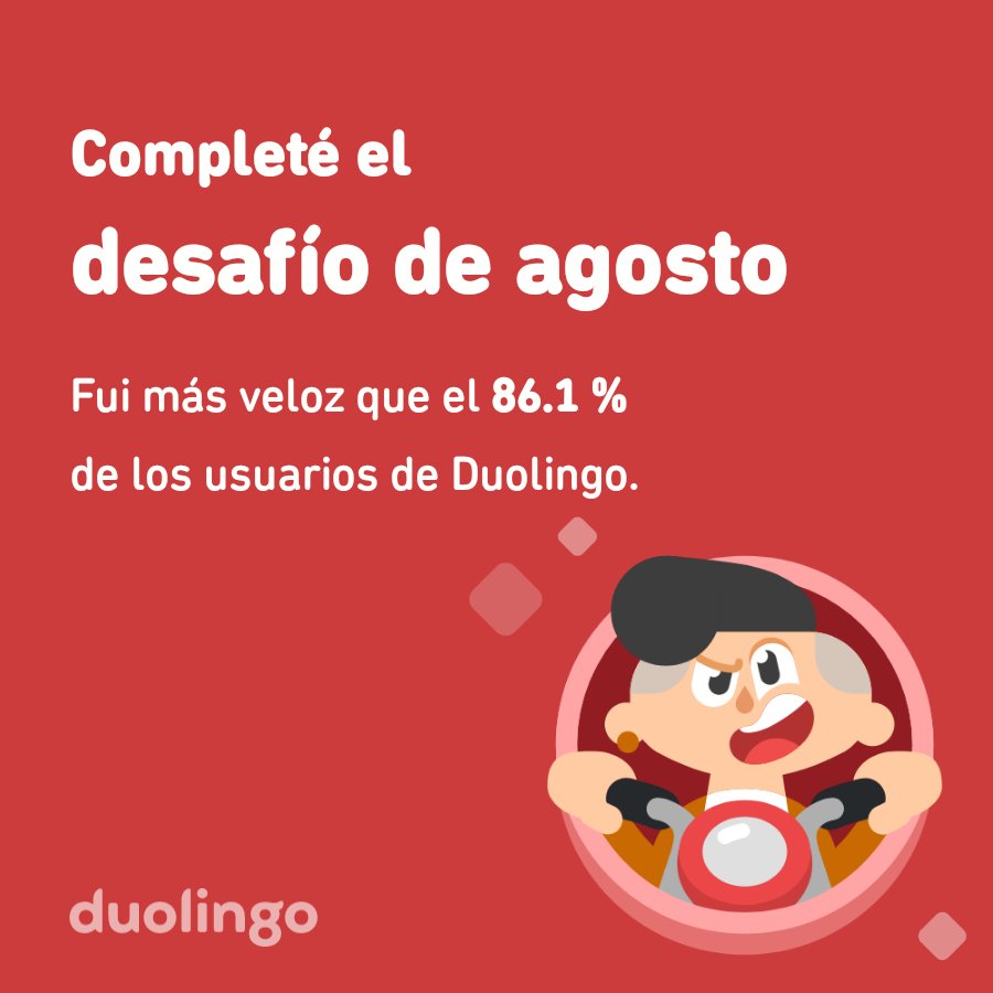 silrmdz's tweet photo. ¡Completé el desafío de agosto más rápido que el 86.1 % de los usuarios de Duolingo! https://t.co/lMiB15YgcO