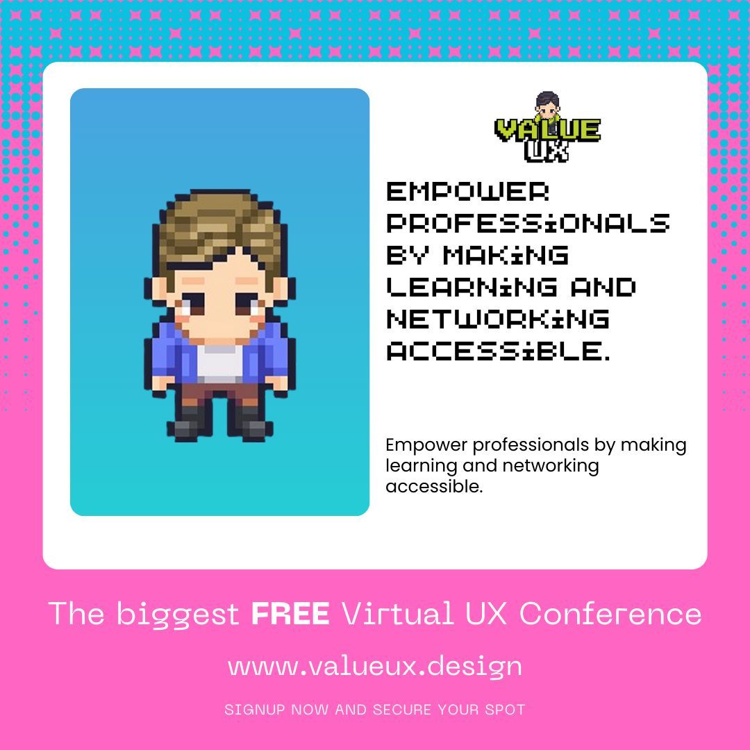 valueuxconf's tweet photo. Join the FREE Virtual UX Conference to boost your career! Connect with industry leaders and enhance your skills. Don't miss out—sign up now at https://t.co/WpzhlRBrXZ. 🚀 #valueux #uxdesign #uxconference2025 https://t.co/yfnddW2scl