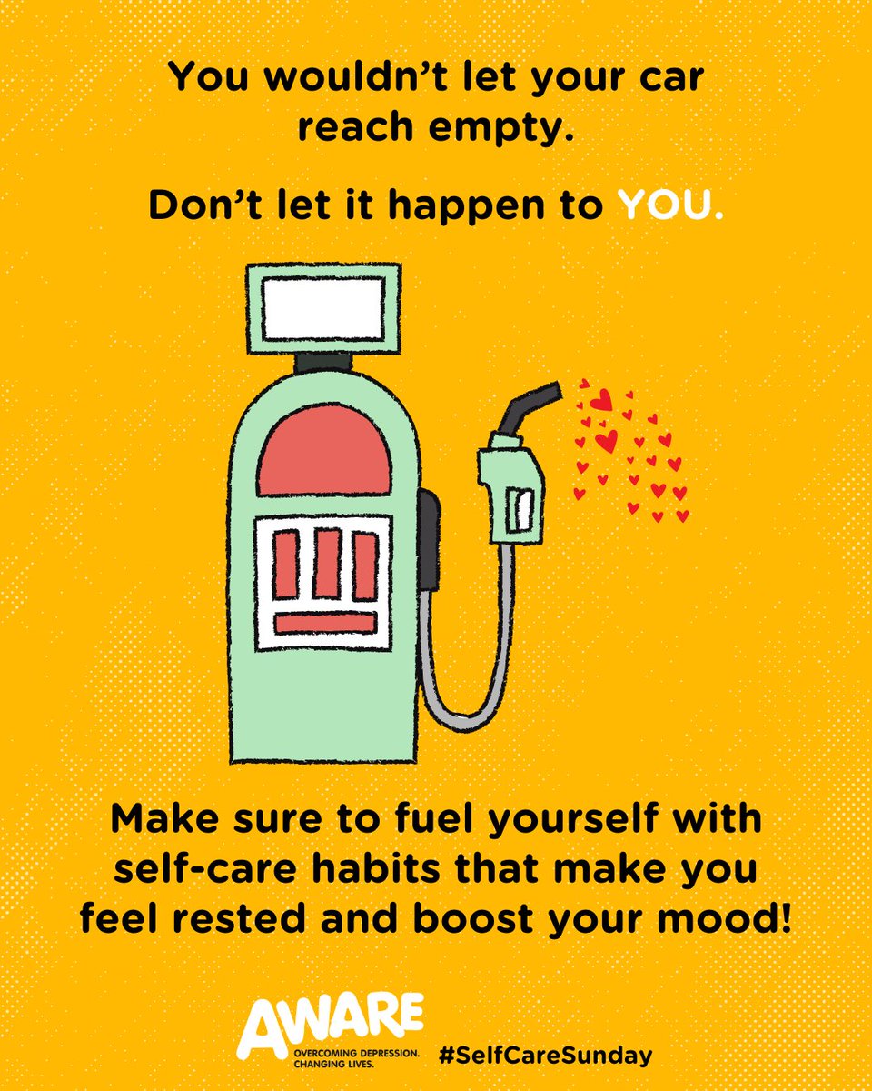 Don't let yourself reach empty

Our 'Helping You Look After Your Mental Health' is full of great ideas to help boost your overall wellbeing and help fill your tank. 💛

Find our factsheet on our website: aware-ni.org/factsheets 

#AWARENI #SelfCareSunday #MentalHealth #Burnout