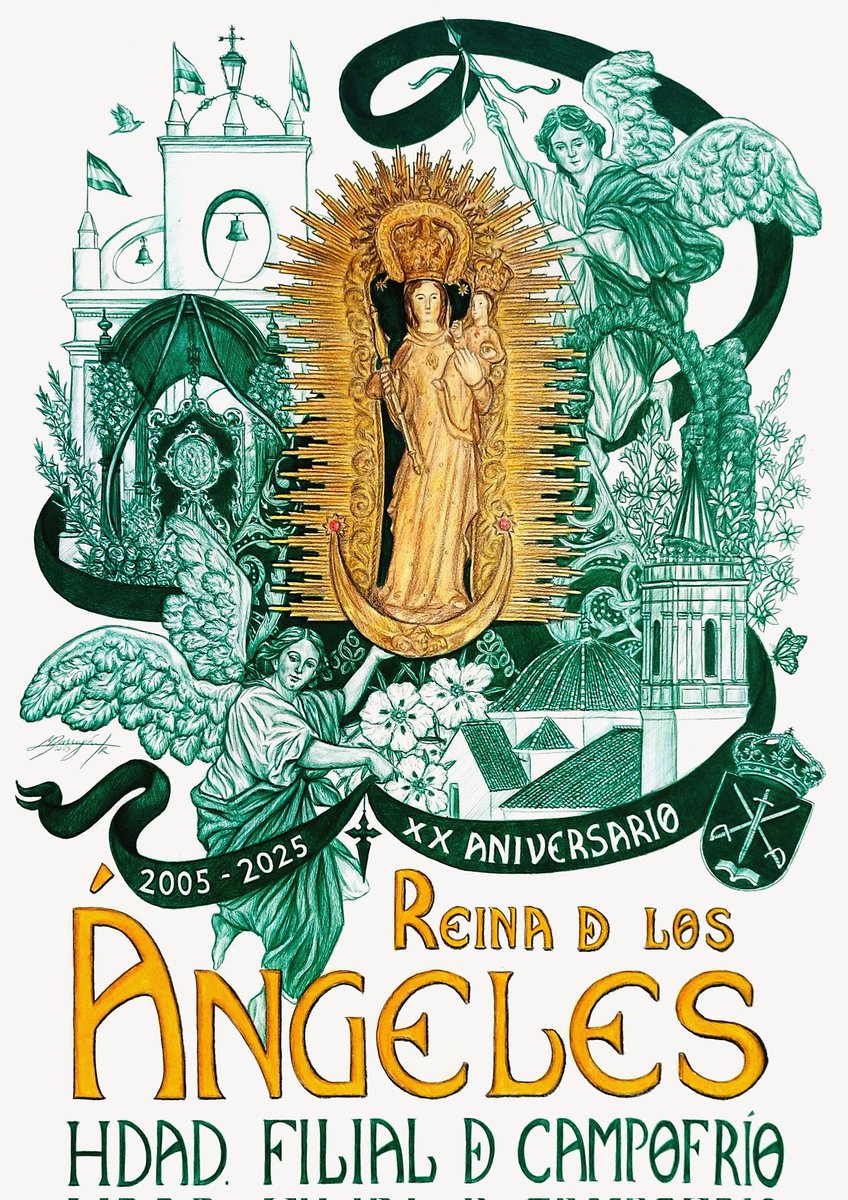 Cartel del XX Aniversario Fundacional de la Hermandad Filial de Campofrío de la Reina de los Ángeles.

Bolígrafo y Lápices Policromos sobre papel A2.

¡Espero que os guste!