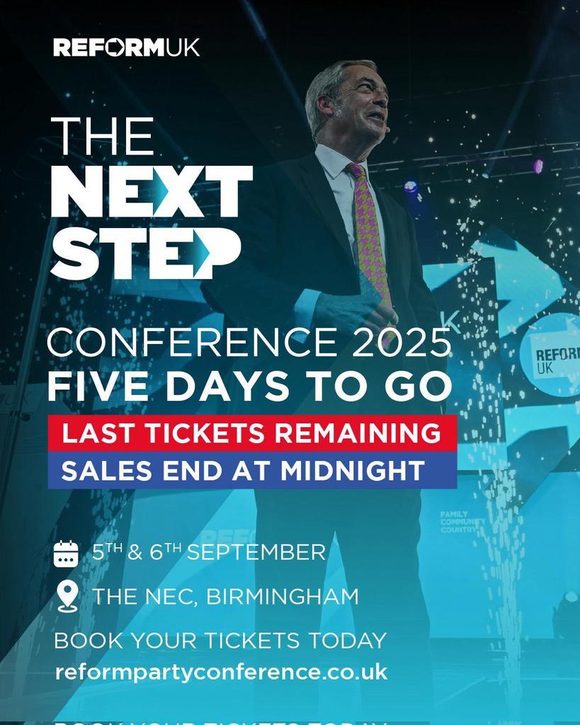 Last Few Tickets Remaining.

Join the fastest growing political party in Europe at our conference next Friday and Saturday.

You have until midnight tonight to secure your tickets and be part of history.

We will take our country back 🇬🇧🇬🇧🇬🇧