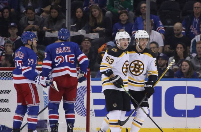 mikecommito's tweet image. On this day in 2019, the Bruins' top line of Brad Marchand, Patrice Bergeron, and David Pastrnak combined for 13 points in a 7-4 victory over the Rangers #Bruins365 #NHLBruins