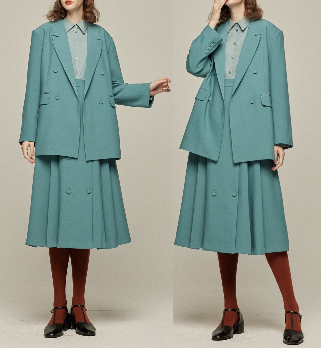 TNEWTIES 羊にまつ毛はあったっけ？ 羊にまつ毛はあったっけ？》ダブルブレストジャケット-Blue