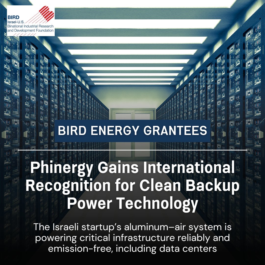 Congrats to #Phinergy, a standout #BIRDEnergy grantee! 

Chosen by the Net Zero Innovation Hub (Google + Microsoft) to showcase their aluminum-air backup tech for data centers, they are building on their U.S.-Israel pilot with <a href="/NYPAenergy/">NY Power Authority</a>.

🔗See (Hebrew): ynet.co.il/capital/articl…