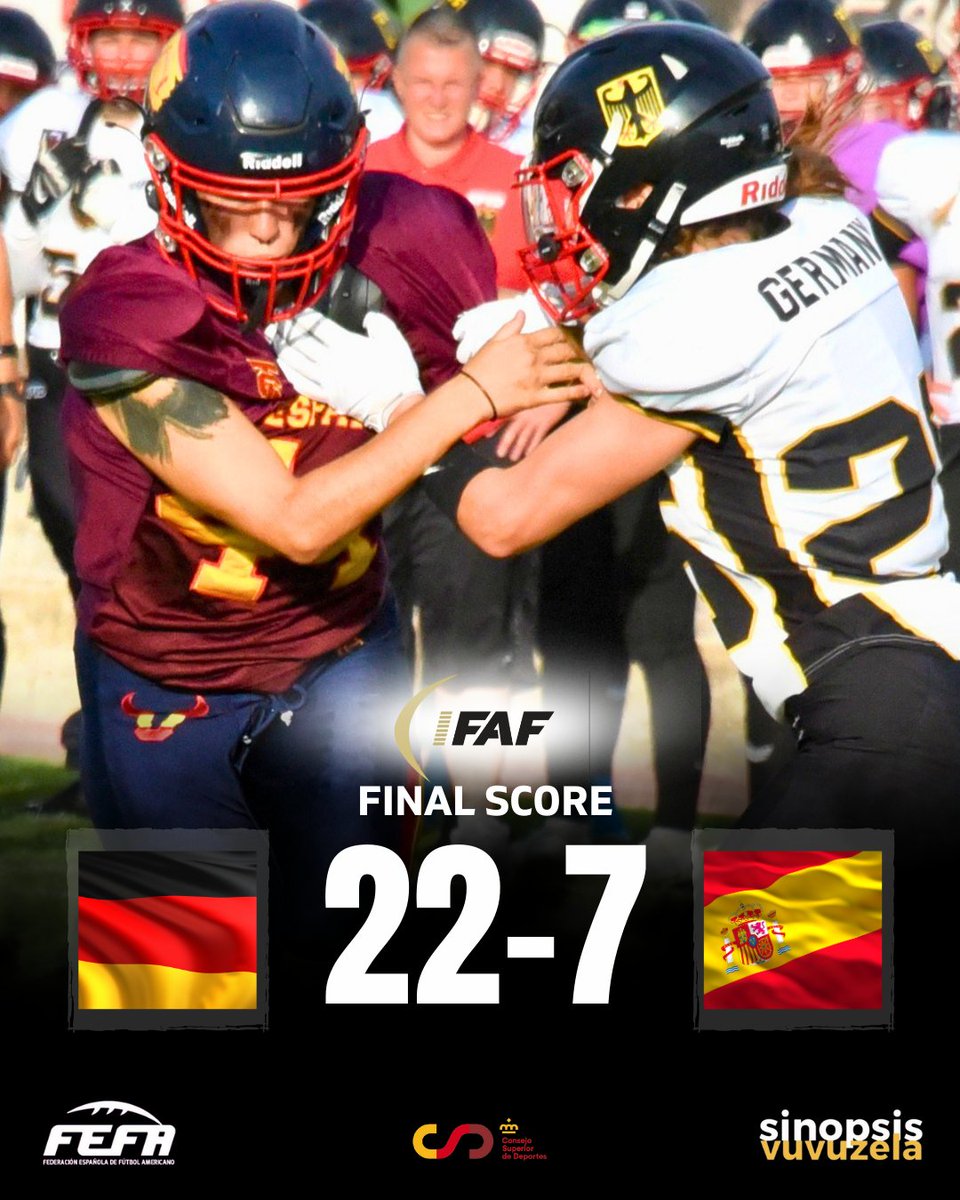 🏈 #TeamESP 🇪🇸 Femenino
🏆 Europeo Femenino 2025-2026
🔚 ¡No pudo ser! España plantó cara y peleó hasta el final, pero cayó ante Alemania. El próximo 18 de octubre, siguiente reto ante Gran Bretaña.

💪 ¡¡VamosEspaña🇪🇸!!

📷 Lola Morales (archivo)

#ConéctatealFootball🏈 #FEFA
