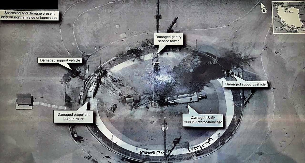 inbarspace's tweet image. 6 years ago, President Trump released a classified US satellite photo showing the Semnan space launch site after a serious malfunction - in which  Iran&apos;s Saphir SLV was destroyed on the ground. It is regrettable that we don&apos;t get more pictures of this quality.
