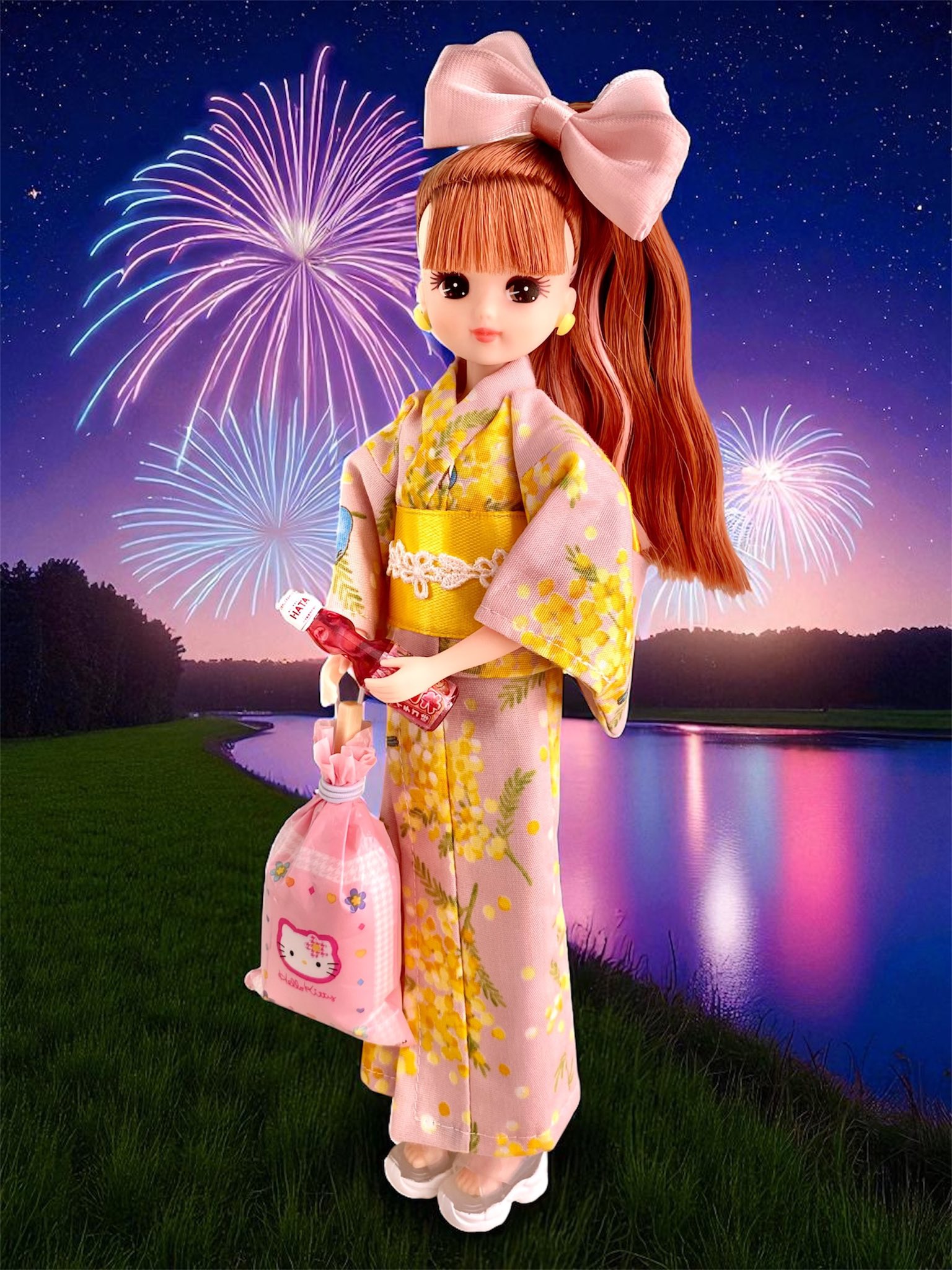 レディースハローキティ赤花火柄浴衣（M）USD可愛い過ぎ♡温泉宿で来ても♪戦利品 ハローキティ キティちゃん 豹柄 浴衣 130cm - メルカリ
