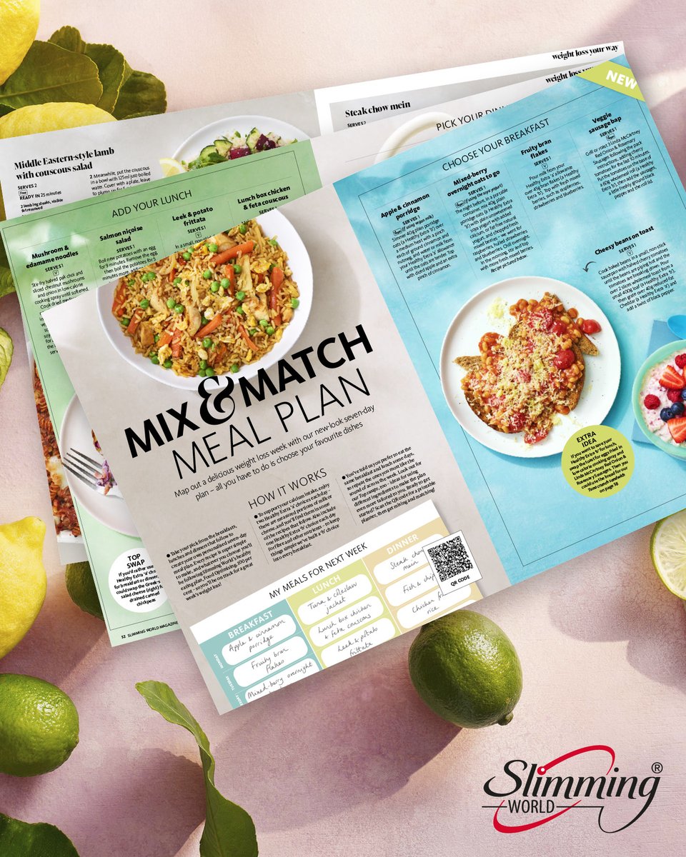 Seven-day meal plan…  🫶! The latest Slimming World Magazine has a week’s worth of meals – with a twist 💕. Mix and match your favourites to build your perfect weekly menu 😋. Pick up your copy at my group for a member-exclusive price, as well as a free recipe booklet 🎉.