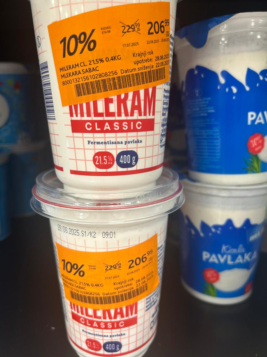 mamihajllo's tweet image. I danas 31.08.2025. godine u Amanu prodaju proizvode sa isteklim rokom trajanja:

- Mileram pavlaka - istekao rok pre 3 dana
- Laganini jogurt - istekao rok trajanja pre 6 dana
- Sabacki jogurt - istekao rok pre 3 dana.