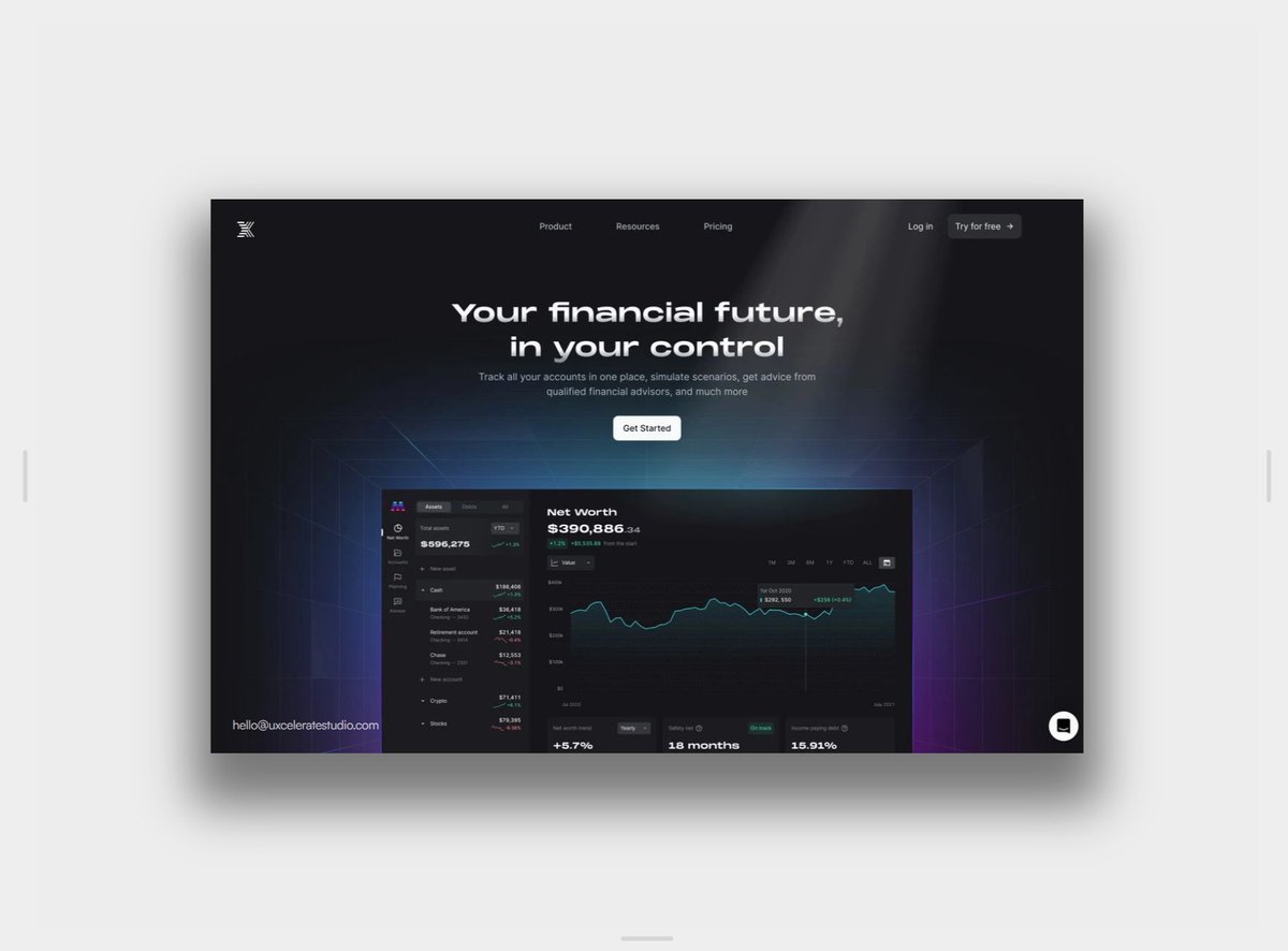 UXCelStudio's tweet photo. Replicating a dark, premium fintech-style hero section  Does the glow effect add to the design, or should I tone it down for more minimalism? https://t.co/yLwcUiQra9