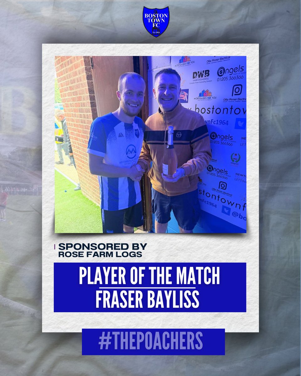 𝗣𝗹𝗮𝘆𝗲𝗿 𝗼𝗳 𝘁𝗵𝗲 𝗠𝗮𝘁𝗰𝗵 | 𝗦𝗽𝗼𝗻𝘀𝗼𝗿𝗲𝗱 𝗯𝘆 𝗥𝗼𝘀𝗲 𝗙𝗮𝗿𝗺 𝗟𝗼𝗴𝘀

This week’s Player of the Match goes to Fraser Bayliss 👏

Fraser delivered a standout performance, working tirelessly across the pitch and making a real impact throughout the 90 minutes.