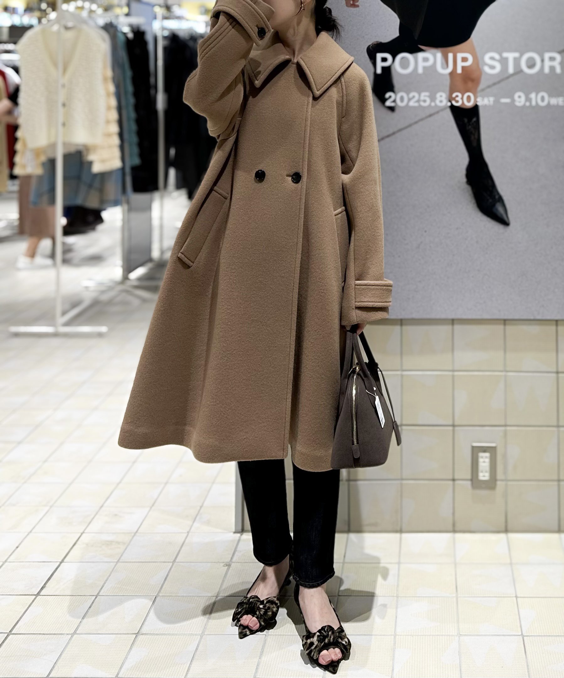 エメルリファインズ 女優コート
EM ベルテッド フレアロングコート EMMEL REFINES ベージュ ロングコート 女優コート